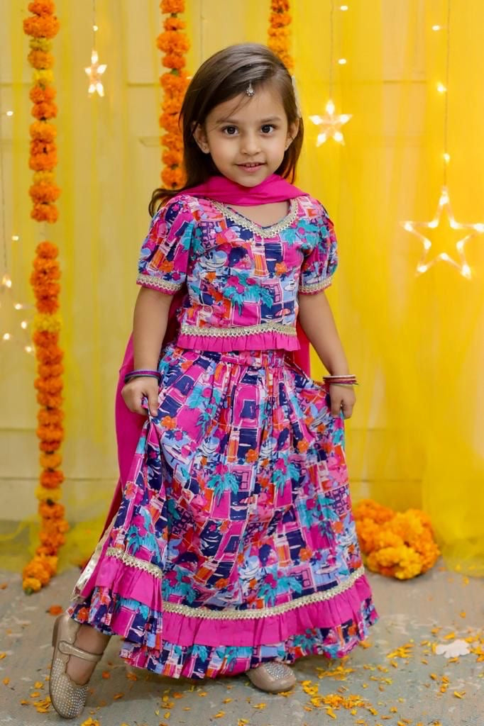 Bodhi Pink blue lehenga top set with dupatta