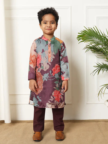 Boys kota doria wine colour kurta pajama set