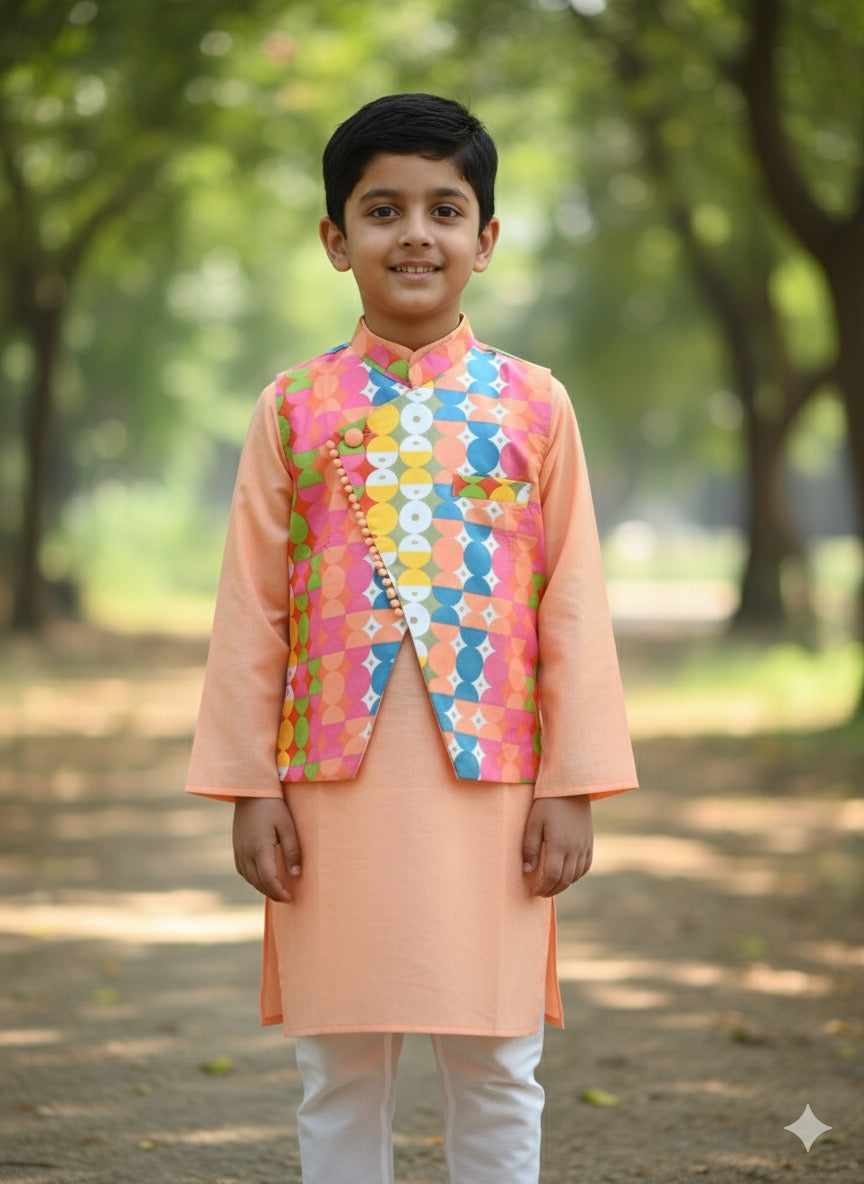 Utsav geometric colour pop  kurta pajama jacket set