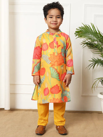 Boys kota doria yellow kurta pajama set