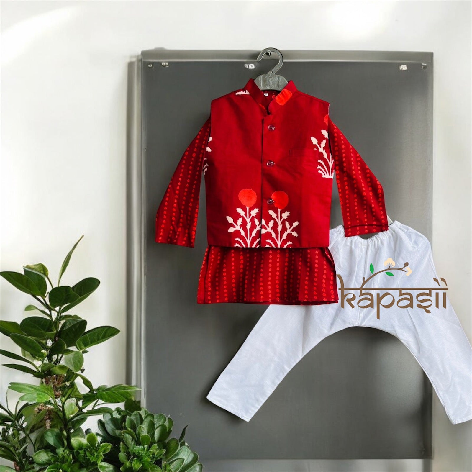 Utsav royal maroon kurta pajama jacket set boys – TheMadeOnEarth LLC