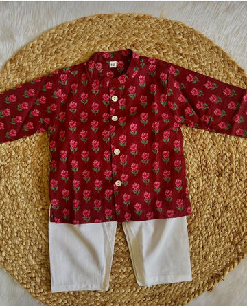 Ladoo maroon infant kurta pajama set - boys