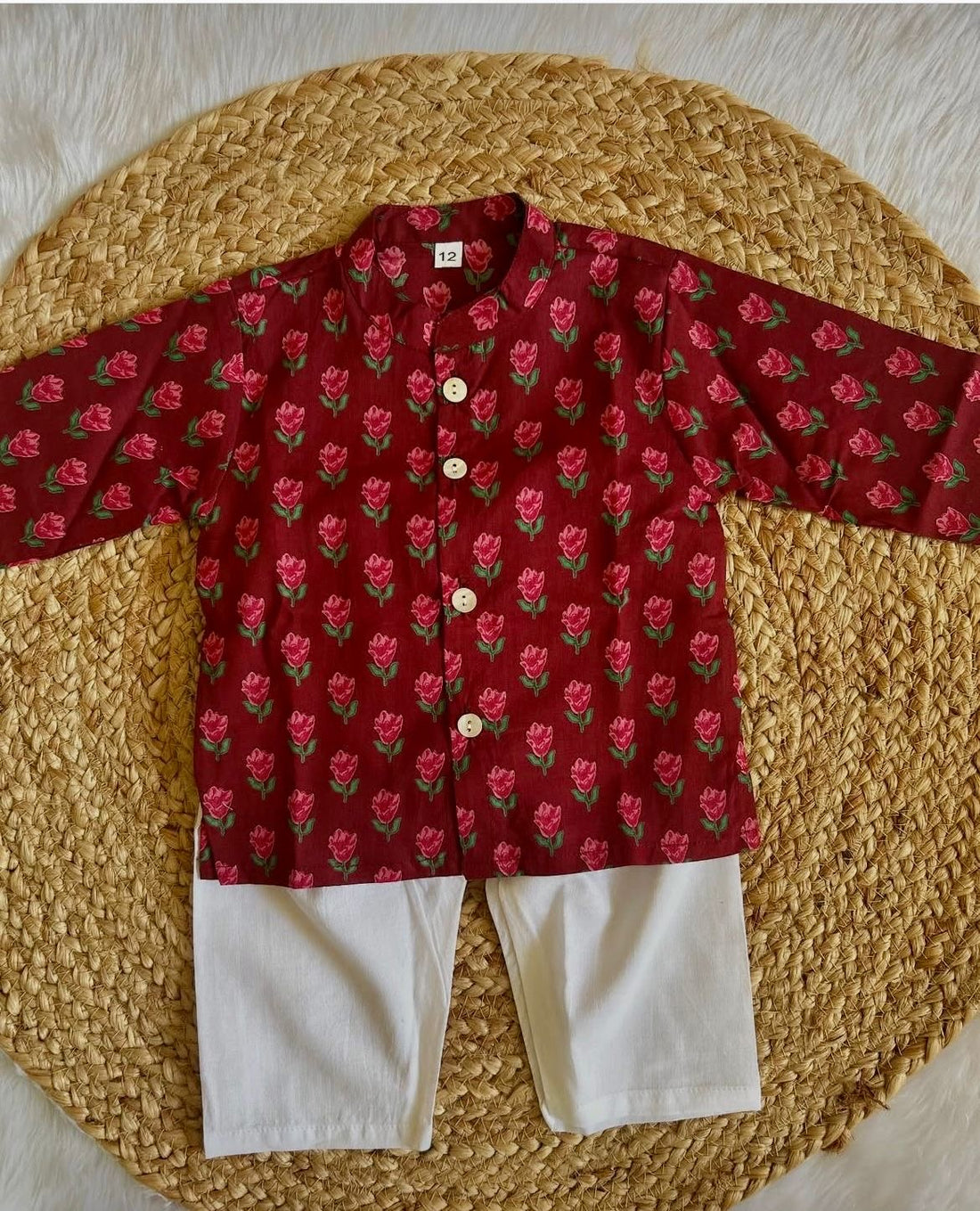 Ladoo maroon infant kurta pajama set - boys
