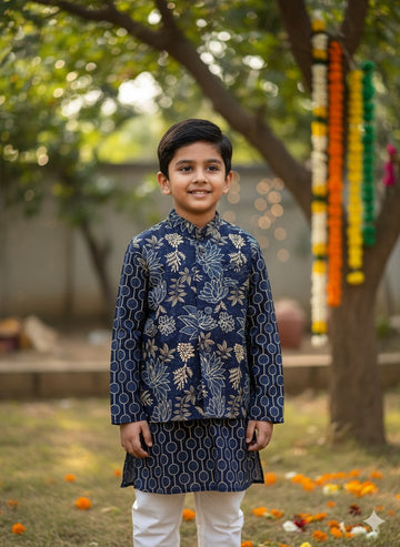 Utsav deep blue colour kurta pajama jacket set