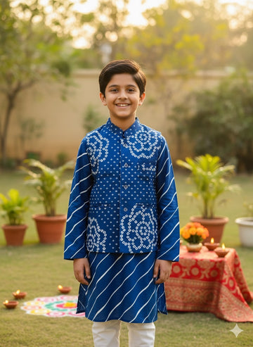 Utsav big boys kurta pajama jacket set - ink blue