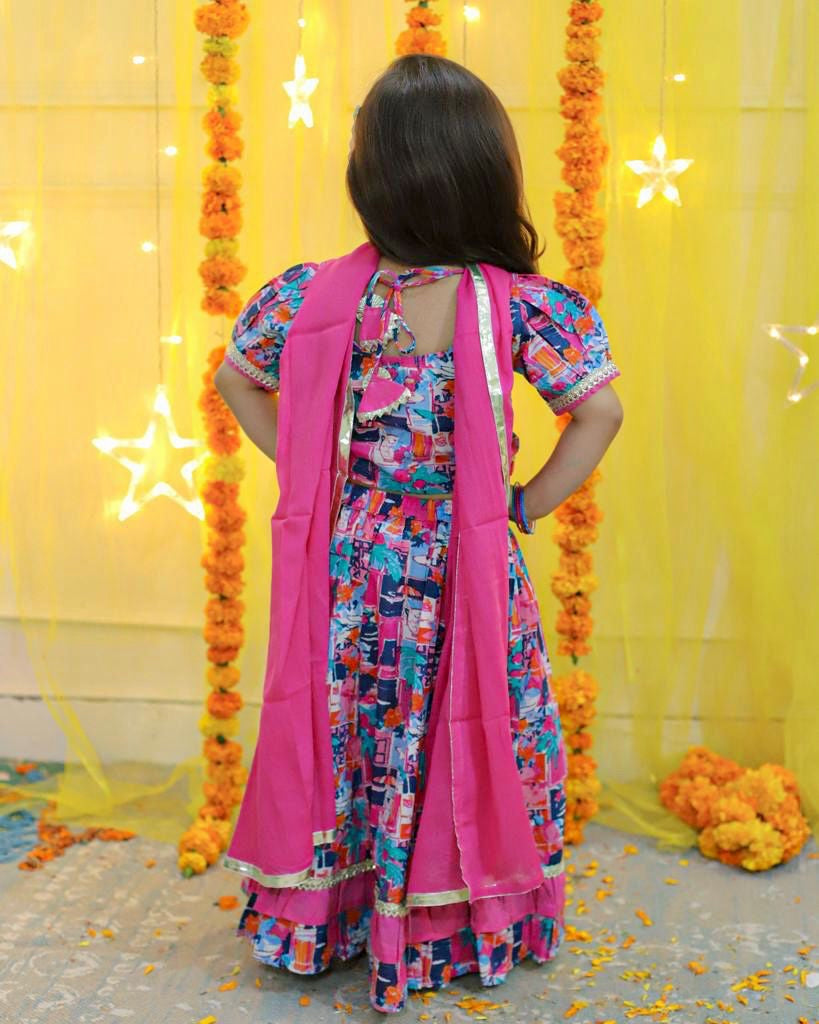Bodhi Pink blue lehenga top set with dupatta