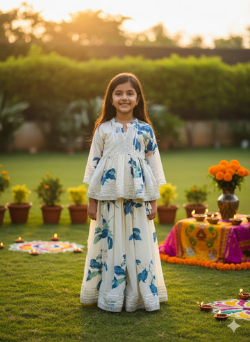 Peplum top with lehenga - white tie dye