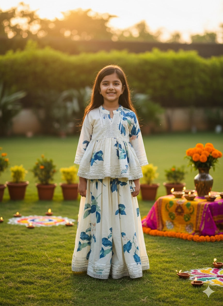 Peplum top with lehenga - white tie dye
