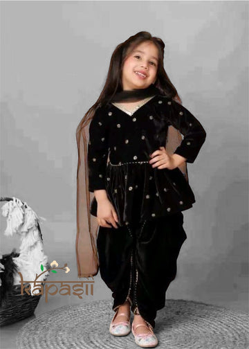 Baby girl sequin dhoti sets black velvet