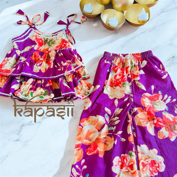 Girls cord set floral purple
