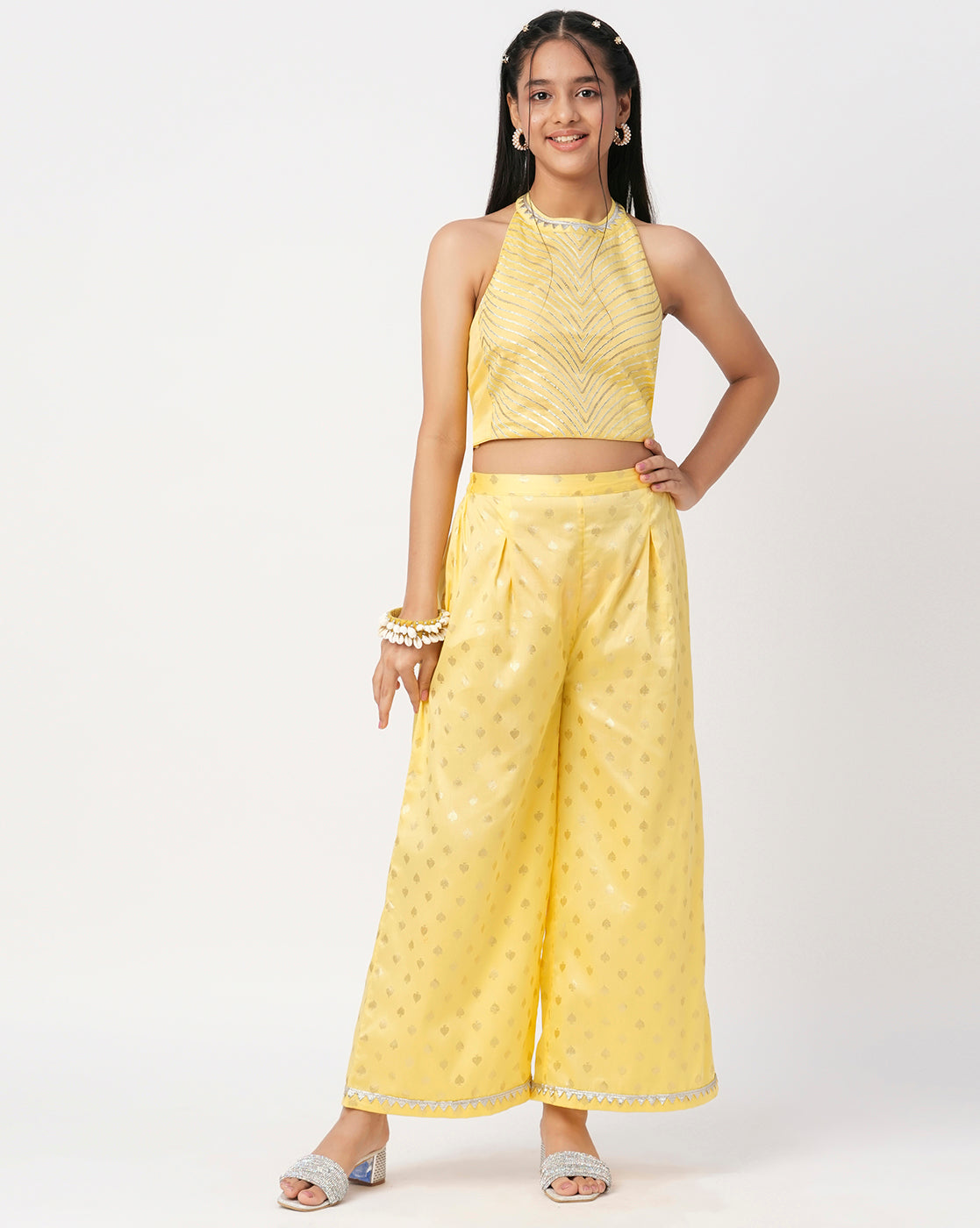 Mehfil yellow Co-ordinate set for Girls
