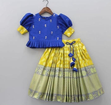 Girls classy pure silk top lehenga set with work