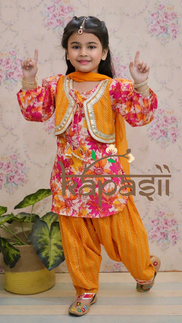Bahar patiyala jacket kurti yellow