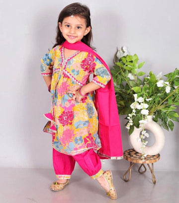 Bodhi Greenish yellow Alia cut top with Afghani pants set