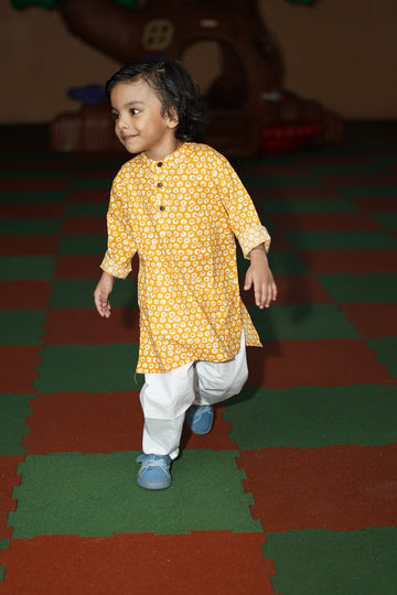 Apricot Bubble Printed Kurta Set (6months-5years)