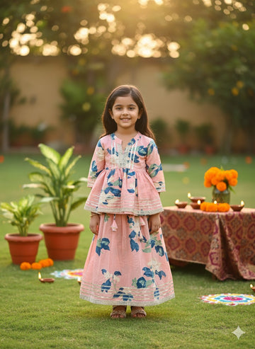 Peplum top with lehenga - pink tie dye