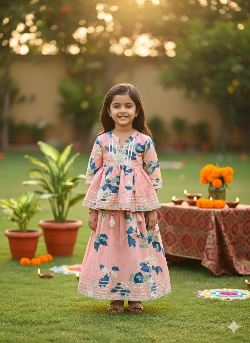 Peplum top with lehenga - pink tie dye
