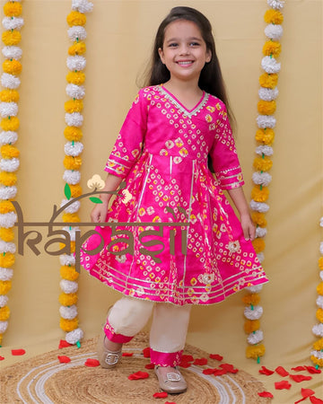 Basant pink bandhani anarkali set