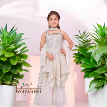 White off shoulder glam sling top with Sharara set and dupatta