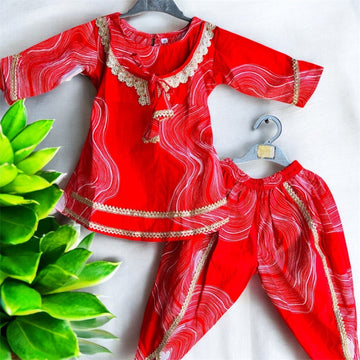 Red muslin kurti dhoti set