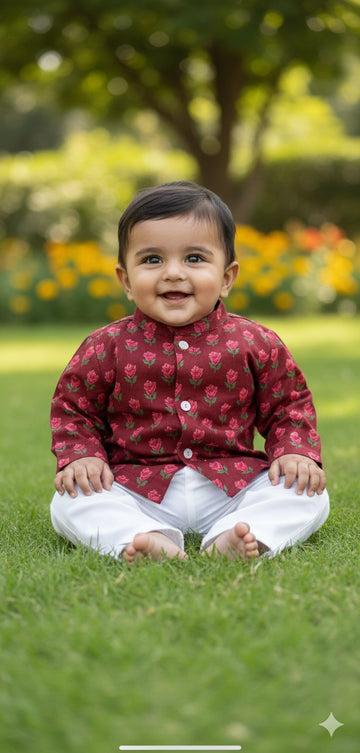 Ladoo maroon infant kurta pajama set - boys
