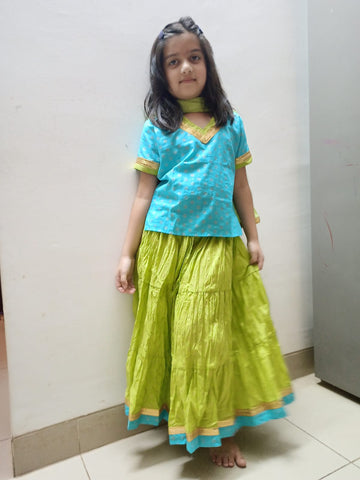 Lehenga top dupatta set turquoise (Kapasii Premium)(0-7years)