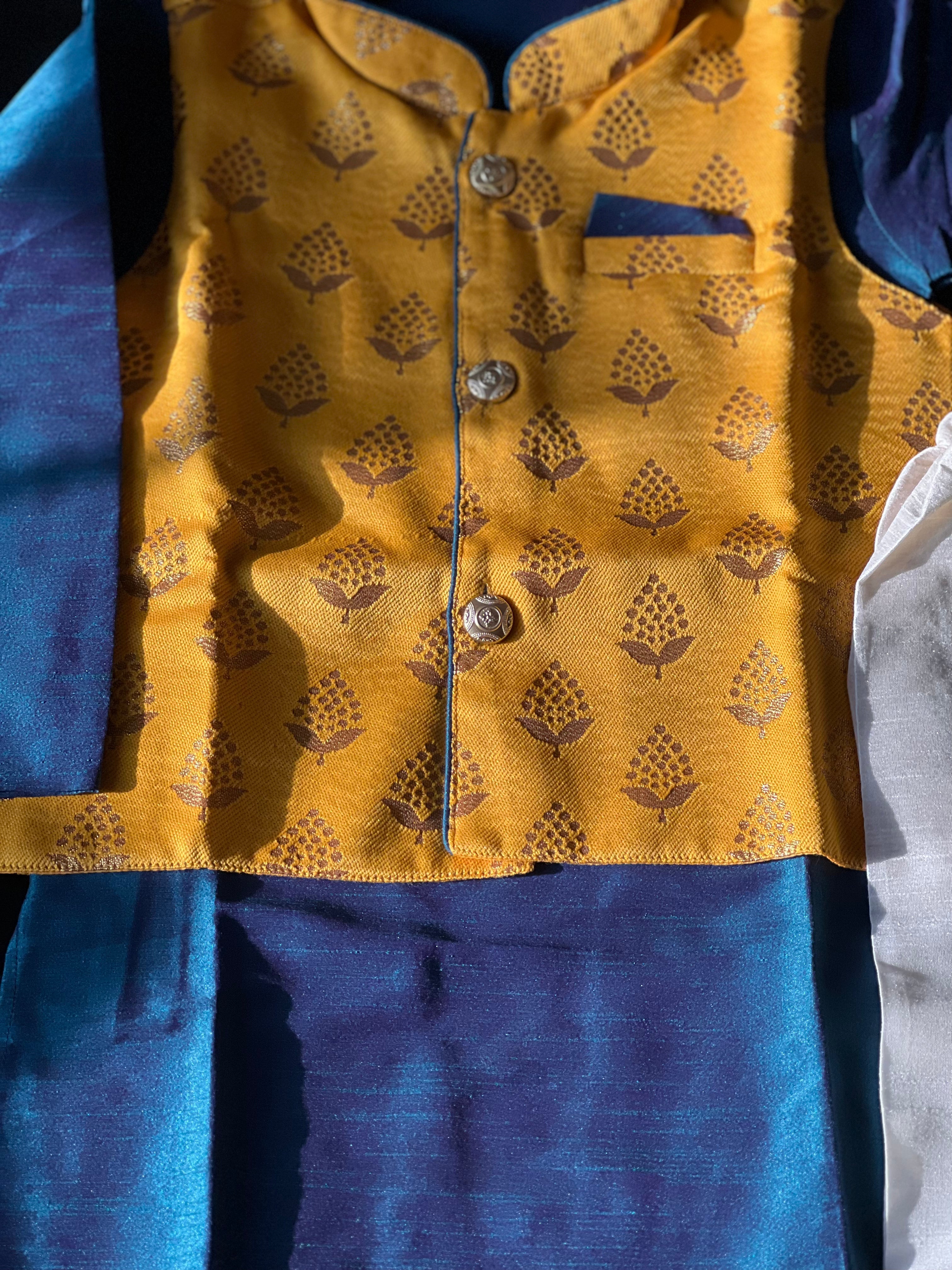 Shubh yellow kurta pajama jacket set