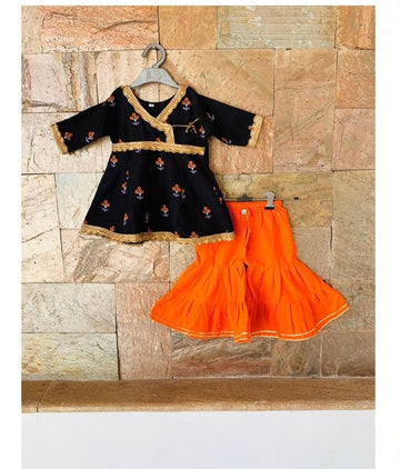 Royal black and orange sharara set _(6mo-6 Yearsrs)