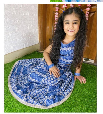 Aridra Indigo Crop top Lehenga Set (12mo-7 Yearsrs)