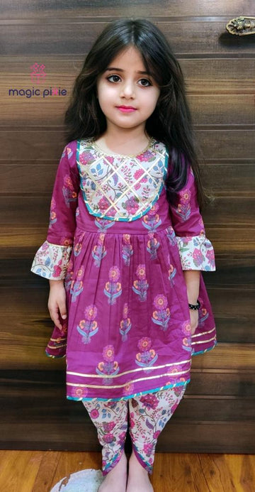 Wine dhoti set for girl