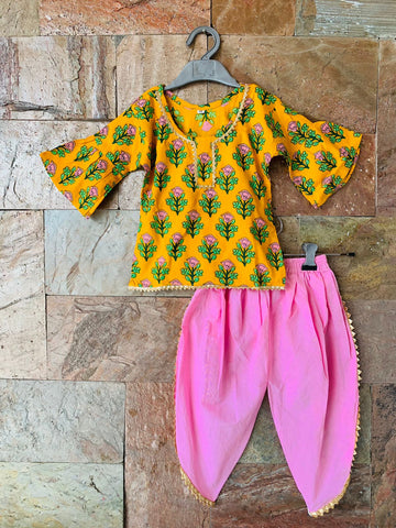 Lemon yellow - kurti dhoti set