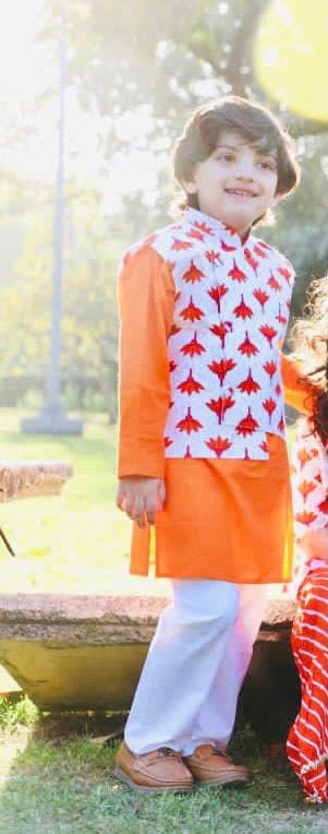 Lotus blossom- white and orange jacket set