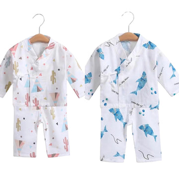 Muslin pjs with tie up shirt - set of two