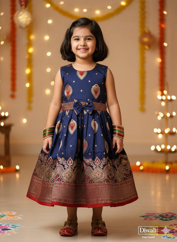 Ahilya paithani blue frock
