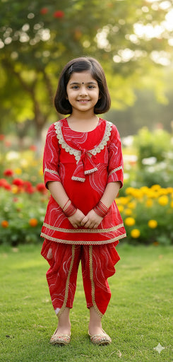 Girl Red muslin kurti dhoti set