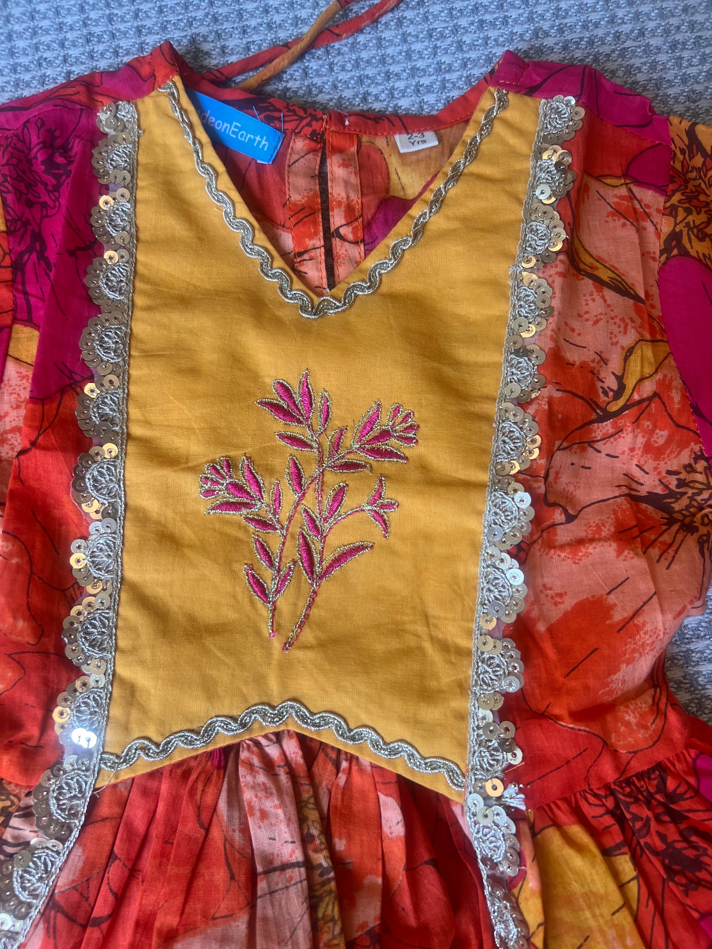 Inayat mustard orange hand embroidered shrug set