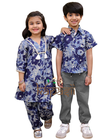 Bahar indigo girls kurti pant top with tassel