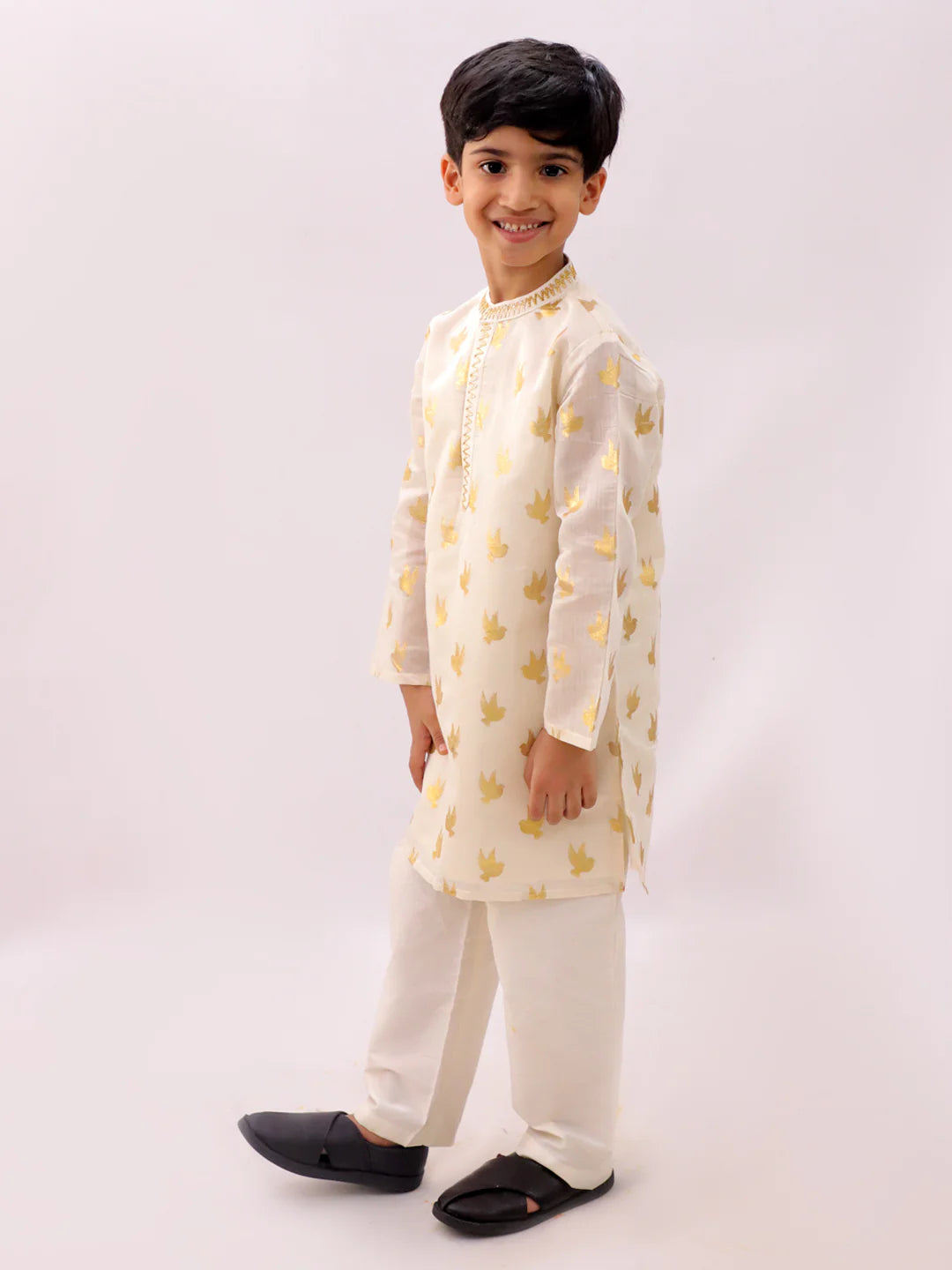 Mehfil off white gold foiled kurta pajama set
