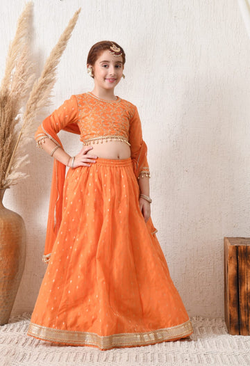 Kapasii Girls deep orange lehenga choli set