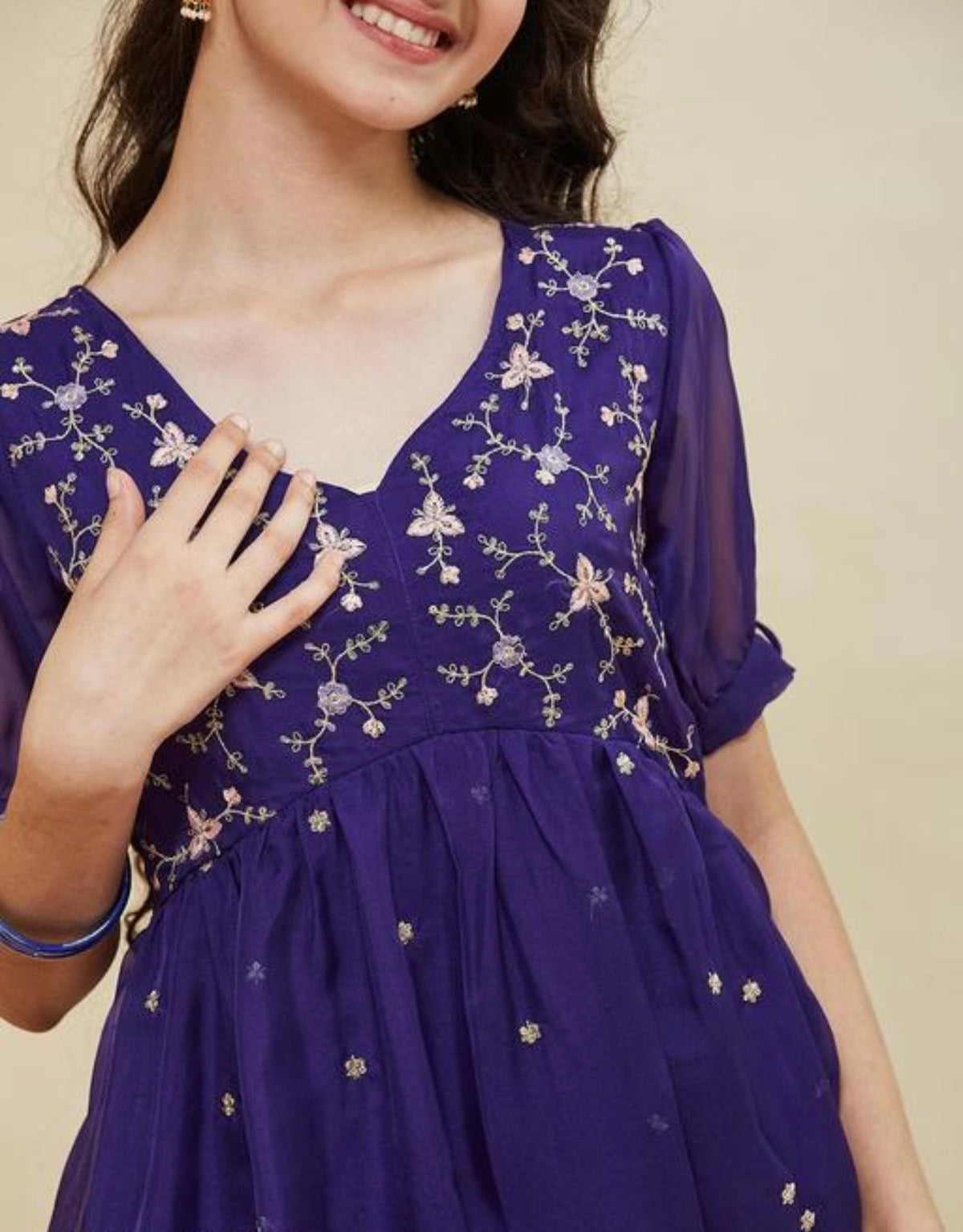 Purple tissue kurti plazzo set