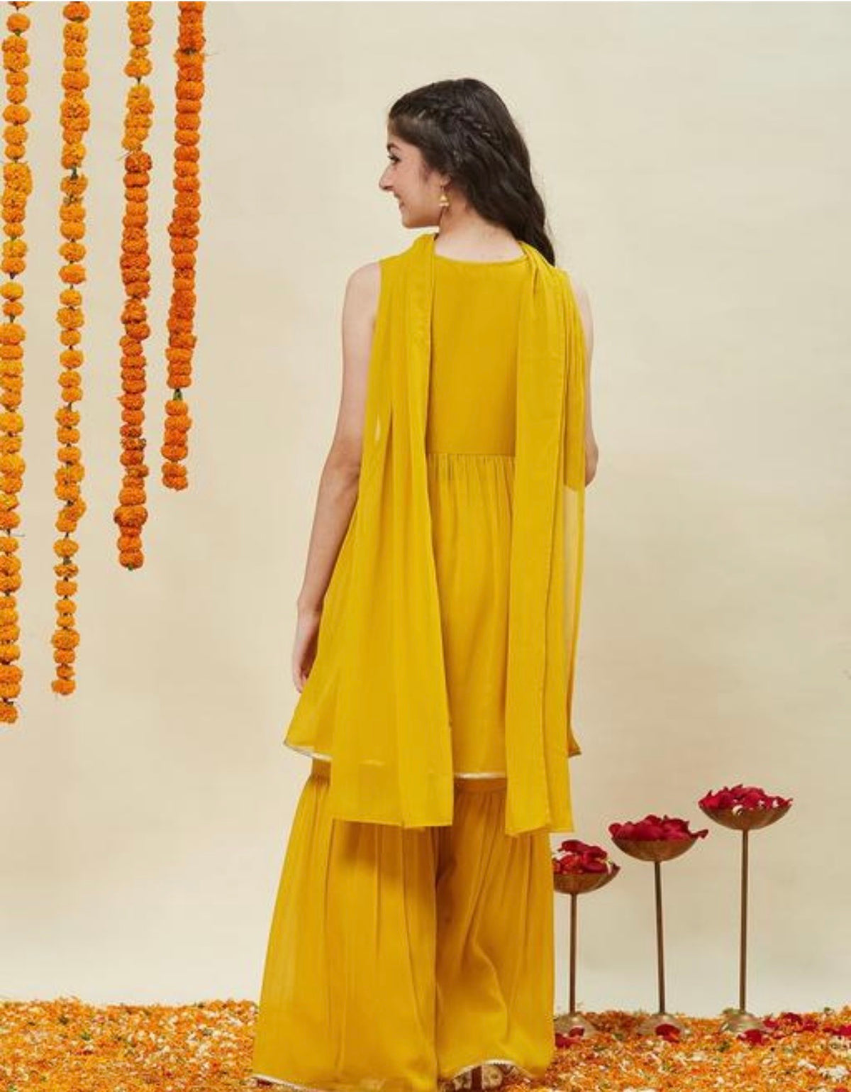 Girls yellow kurti plazzo dupatta set