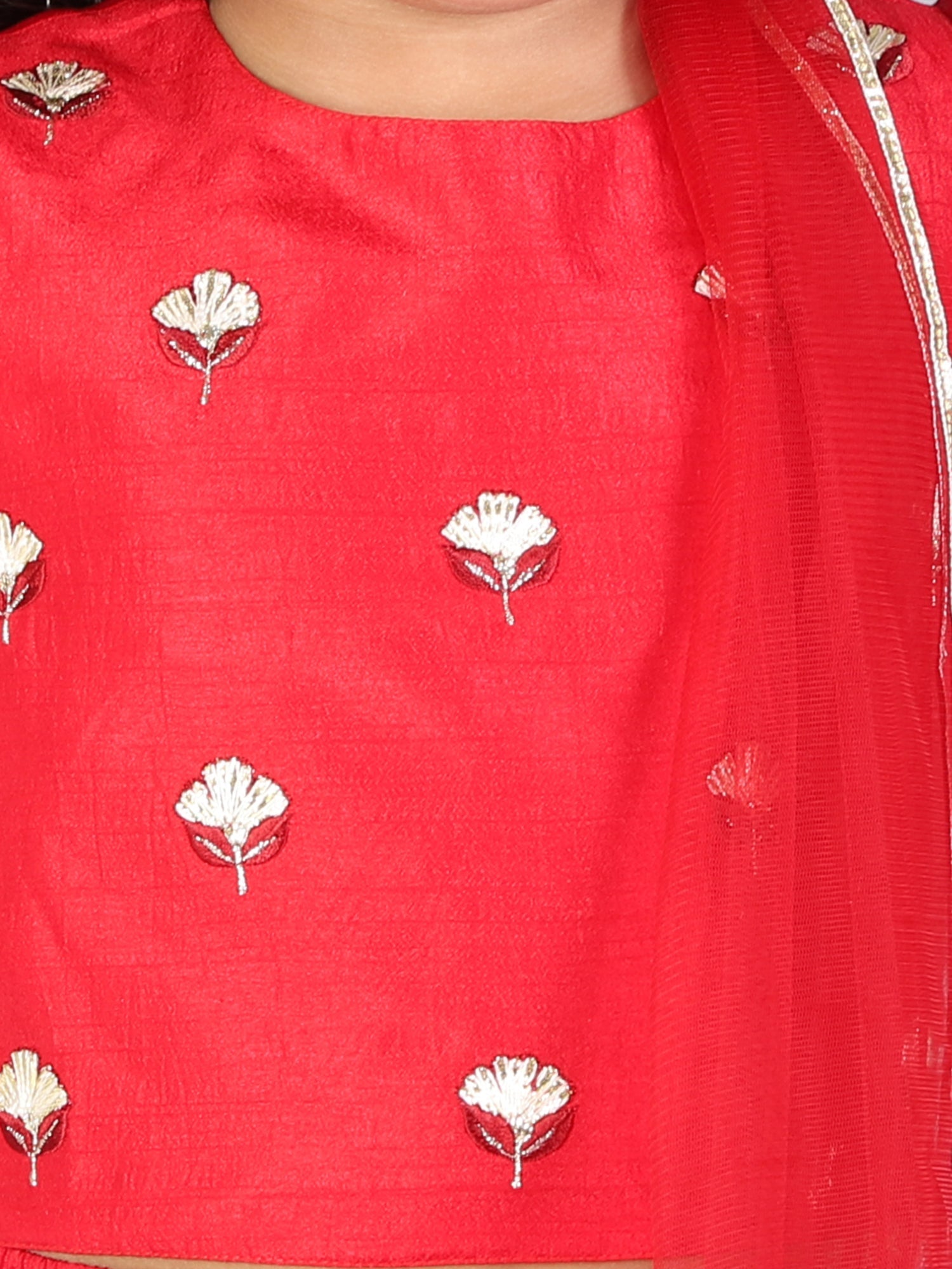 Mehfil Girls red jamavar choli with ghaghra with dupatta set