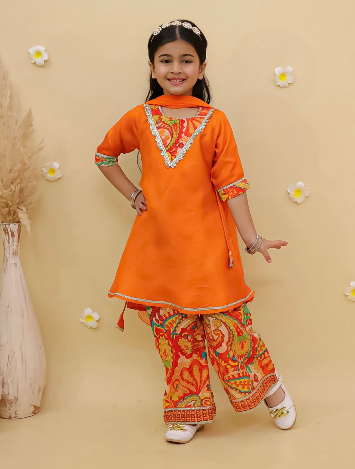 Satin party wear kurta pant set for girls