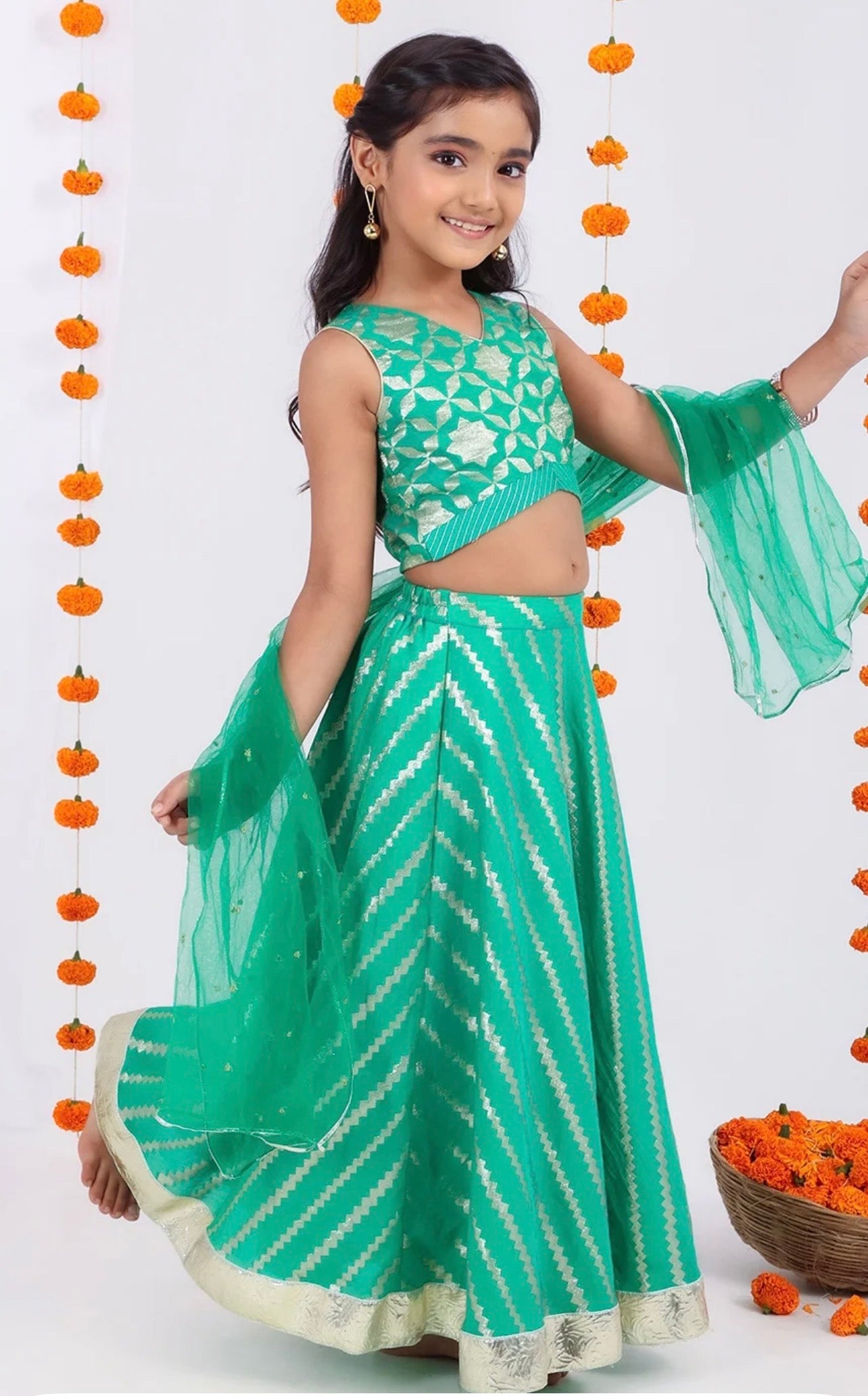 Tyoohar Girls sea green lehenga choli set