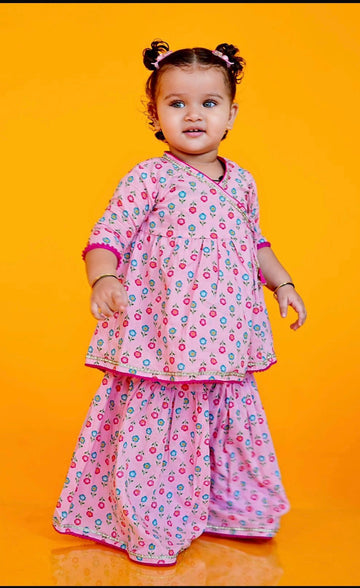 Ladoo infant anghrakha lehenga  baby  set- baby pink