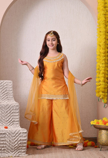 Kapasii Deep yellow girls top and Sharara set