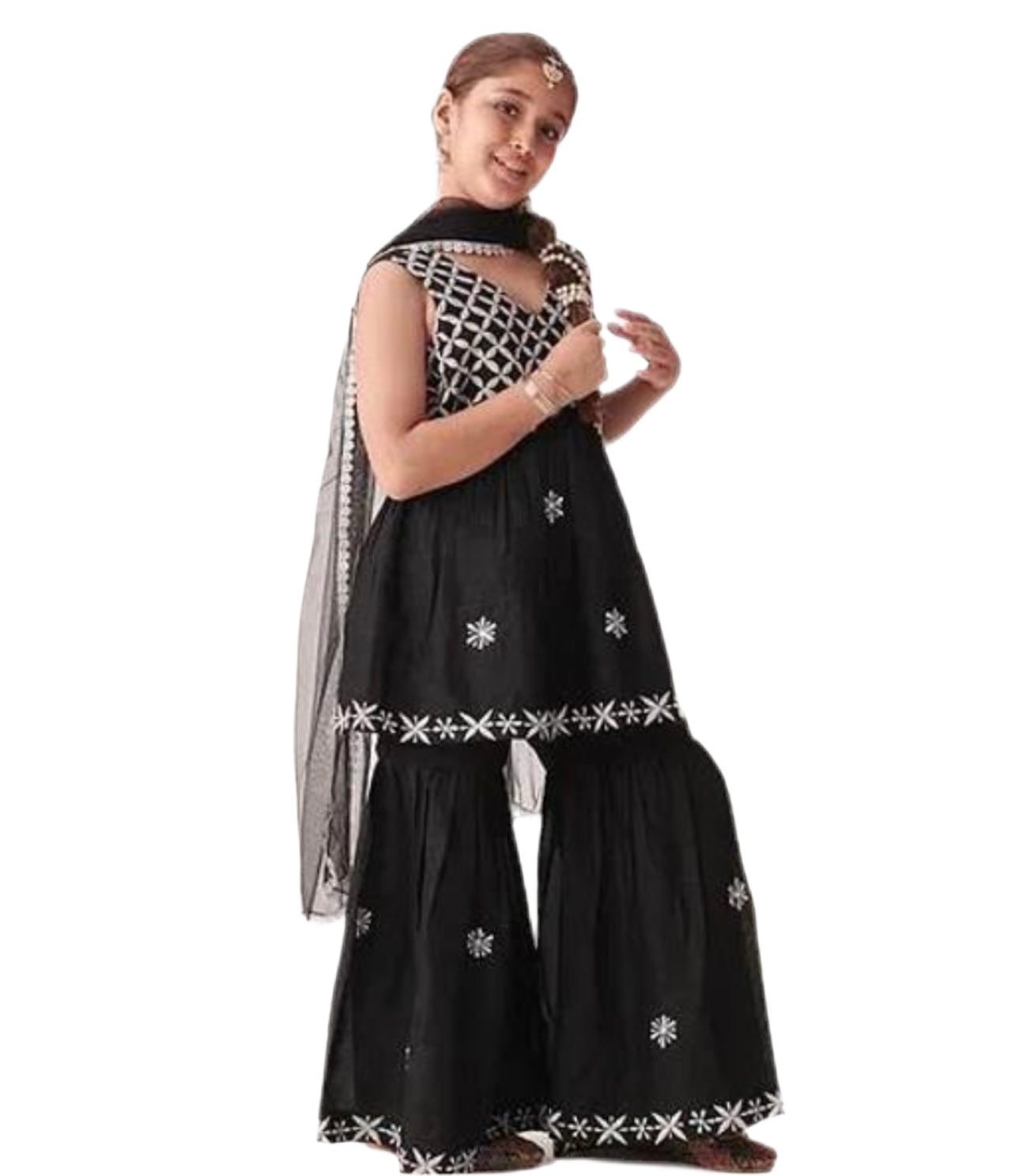 Roshni embroidered sharara kurta set black