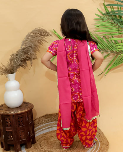 Nyra pink and orange patiyala shalwar and kurti with attached jacket