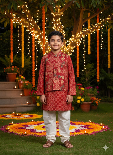 Utsav maroon kurta pajama jacket set