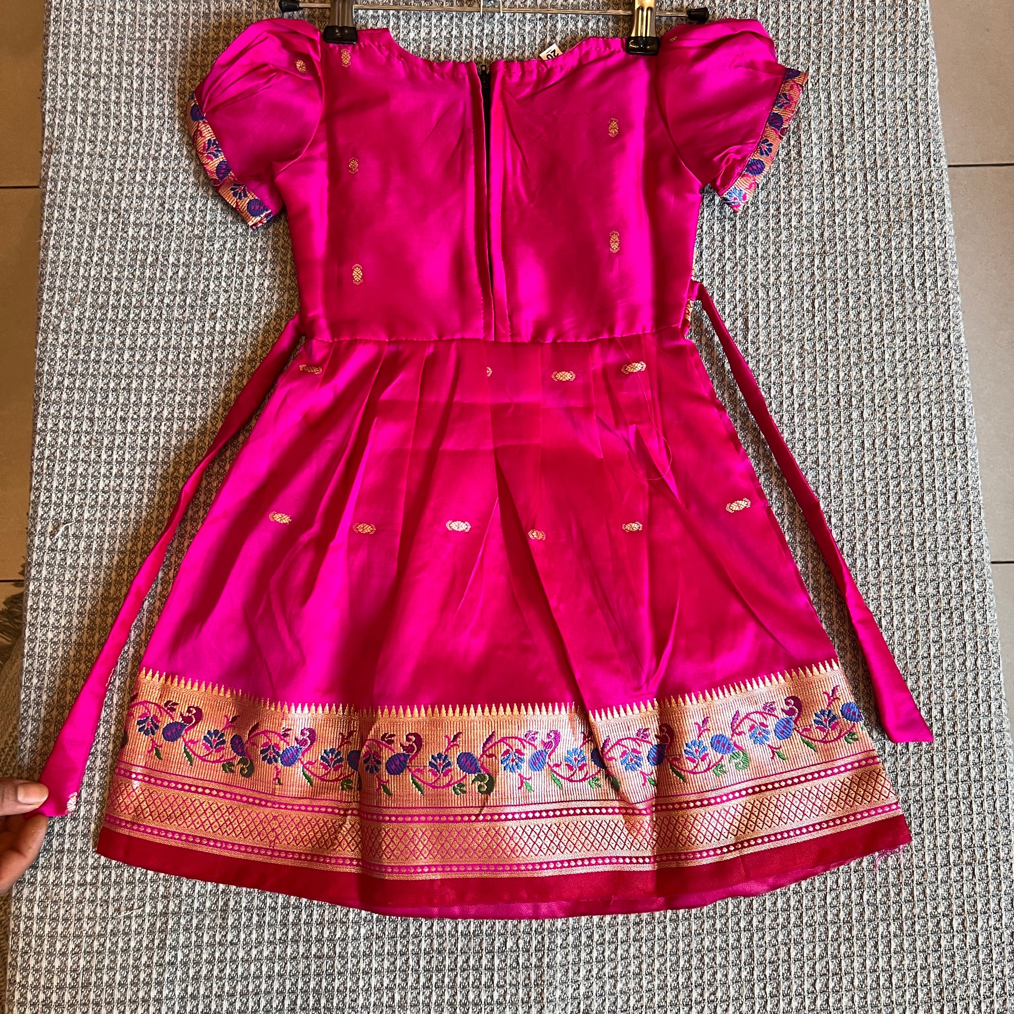 Ahilya paithani pink frock